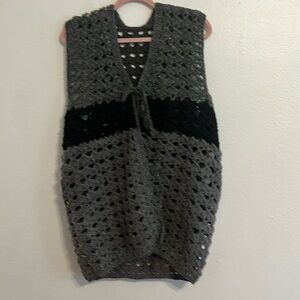 VTG Hand Crocheted Women’s Vest Charcoal Gray With Black Stripe and M/L